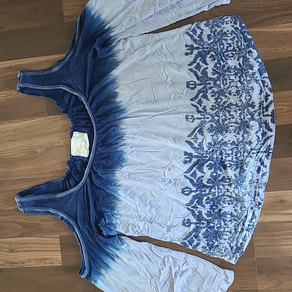 Blue cold shoulder blouse